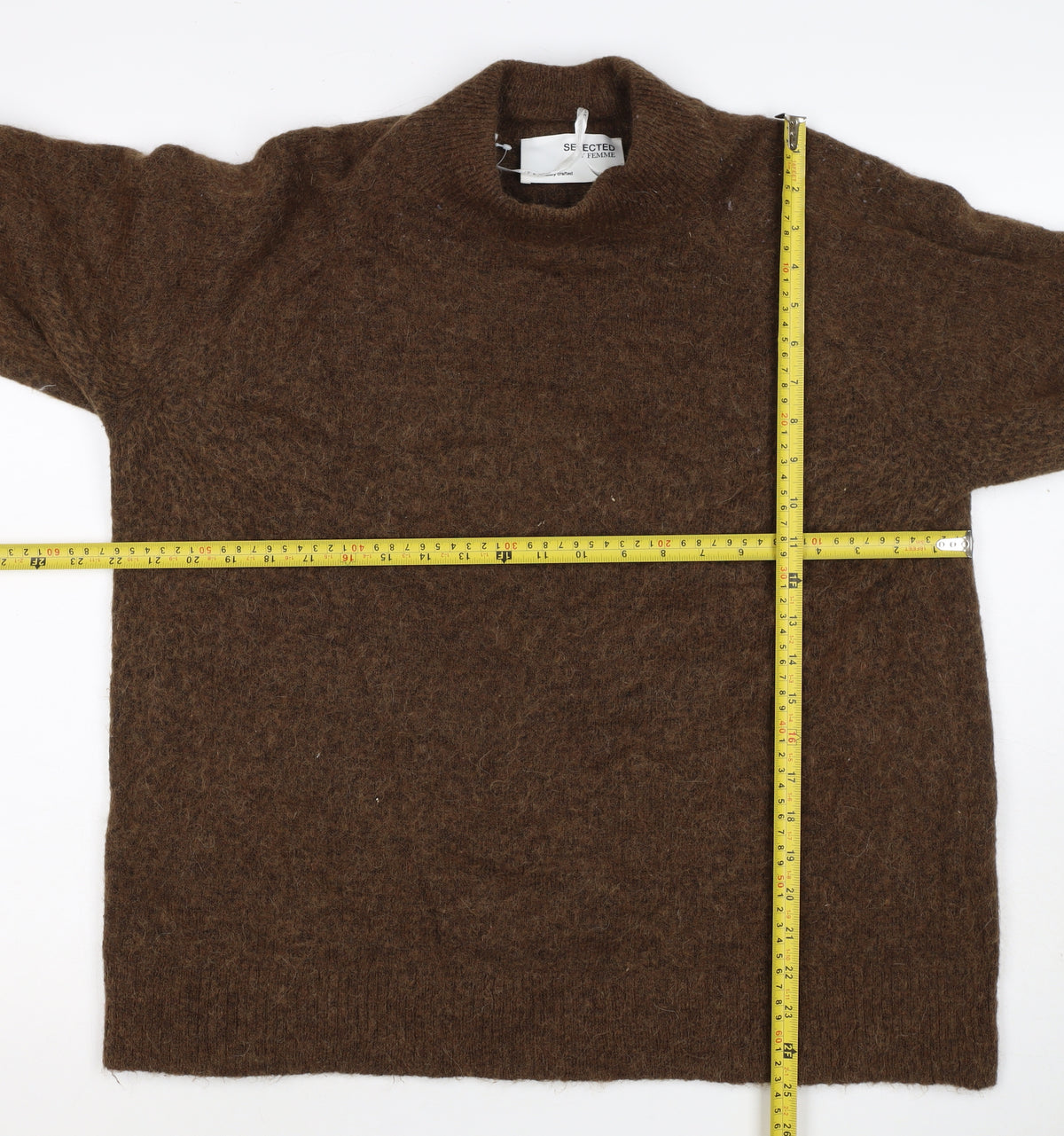 Selected Femme Women Brown L Wool Alpaca Blend Crew Neck Jumper