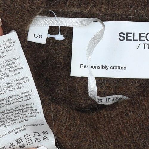Selected Femme Women Brown L Wool Alpaca Blend Crew Neck Jumper