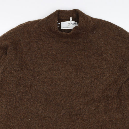 Selected Femme Women Brown L Wool Alpaca Blend Crew Neck Jumper
