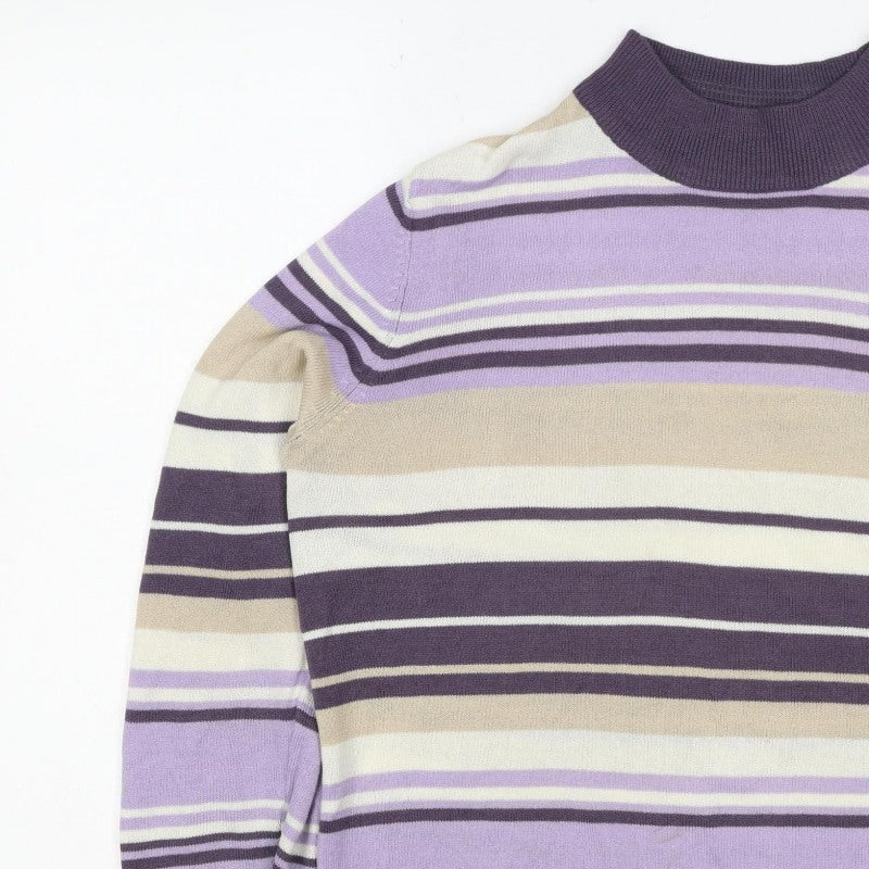 M&S Women Purple Striped Mock Neck Knit Pullover Jumper UK 14
