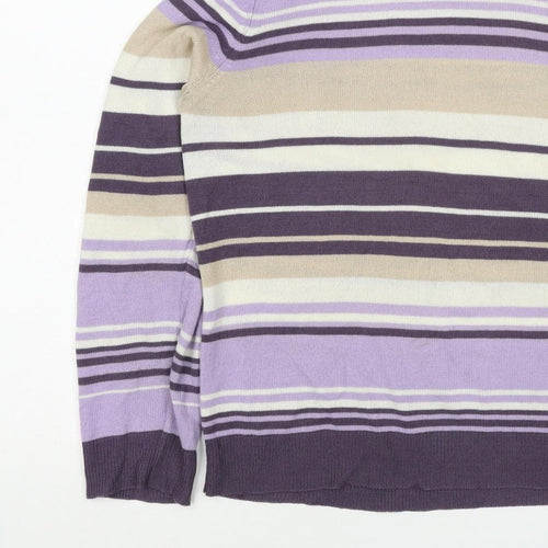 M&S Women Purple Striped Mock Neck Knit Pullover Jumper UK 14