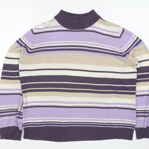 M&S Women Purple Striped Mock Neck Knit Pullover Jumper UK 14