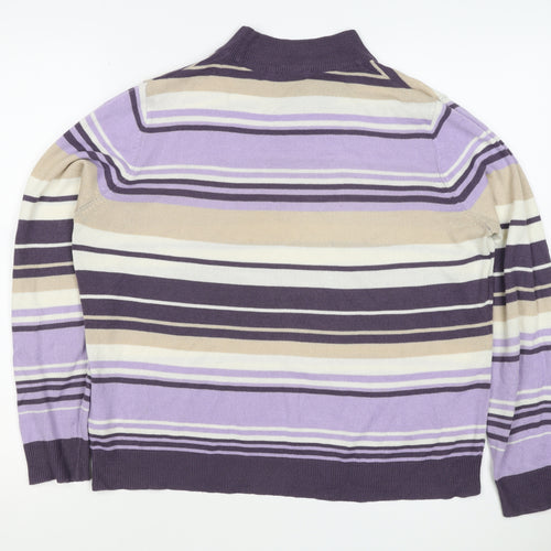 M&S Women Purple Striped Mock Neck Knit Pullover Jumper UK 14