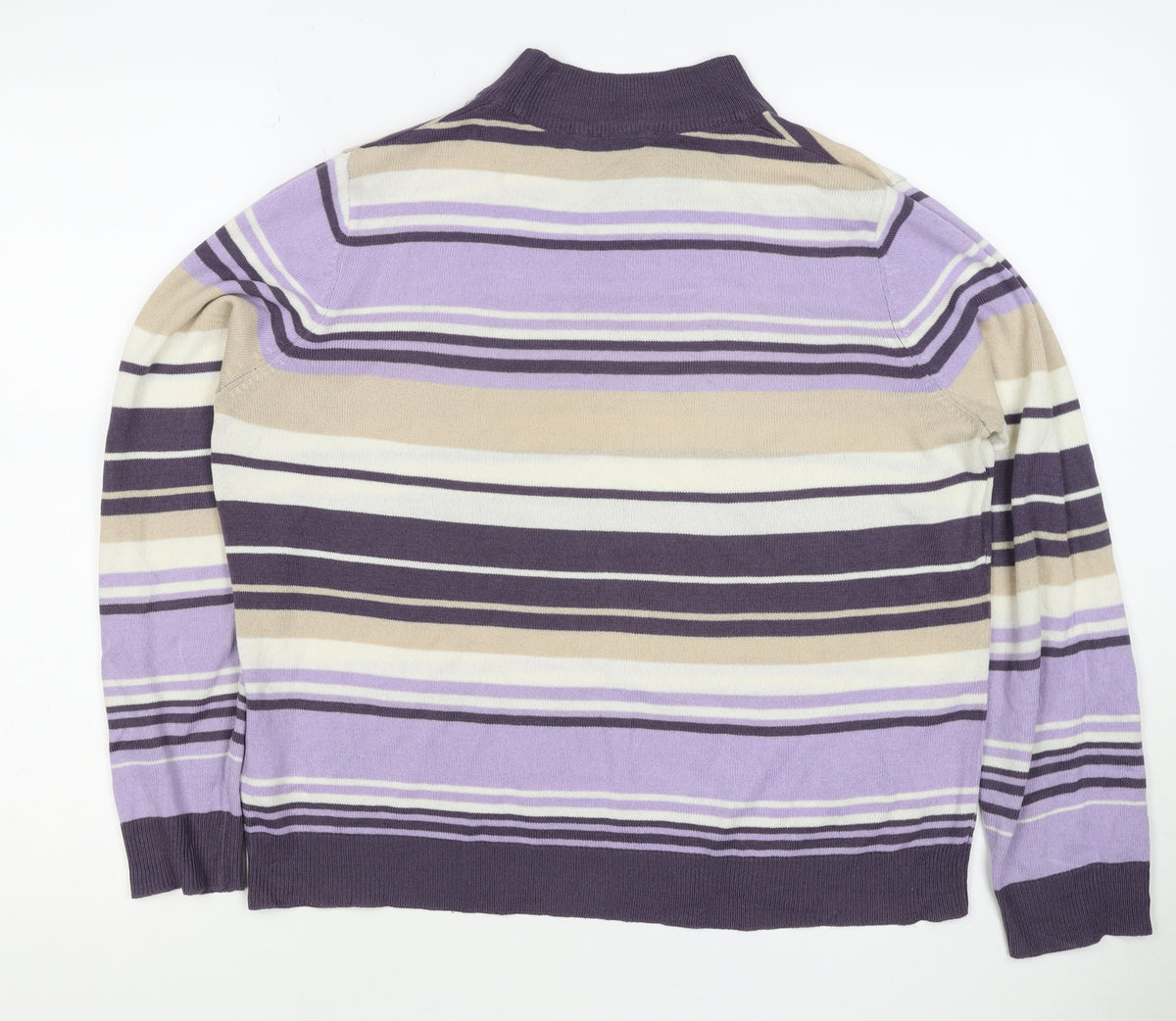 M&S Women Purple Striped Mock Neck Knit Pullover Jumper UK 14