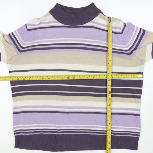 M&S Women Purple Striped Mock Neck Knit Pullover Jumper UK 14
