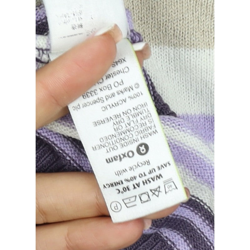 M&S Women Purple Striped Mock Neck Knit Pullover Jumper UK 14