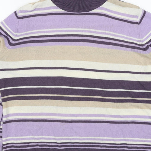 M&S Women Purple Striped Mock Neck Knit Pullover Jumper UK 14