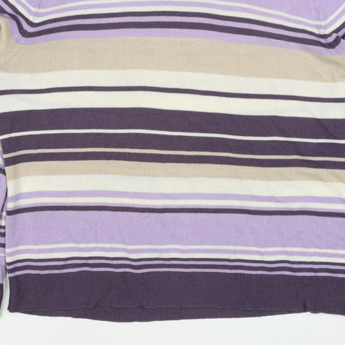 M&S Women Purple Striped Mock Neck Knit Pullover Jumper UK 14