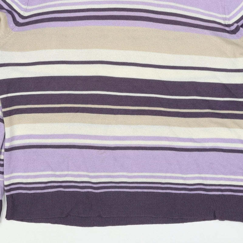 M&S Women Purple Striped Mock Neck Knit Pullover Jumper UK 14