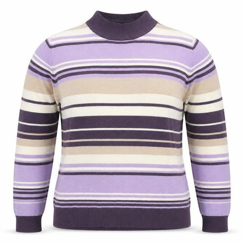 M&S Women Purple Striped Mock Neck Knit Pullover Jumper UK 14