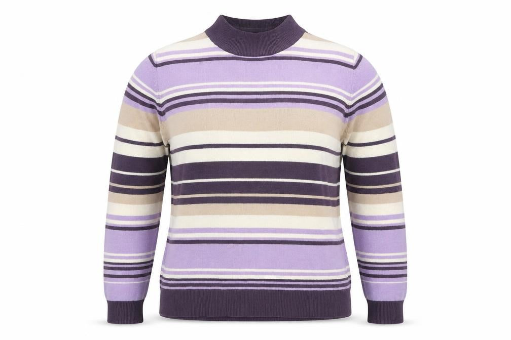 M&S Women Purple Striped Mock Neck Knit Pullover Jumper UK 14