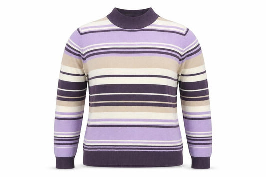 M&S Women Purple Striped Mock Neck Knit Pullover Jumper UK 14
