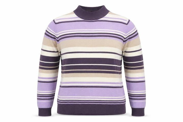 M&S Women Purple Striped Mock Neck Knit Pullover Jumper UK 14