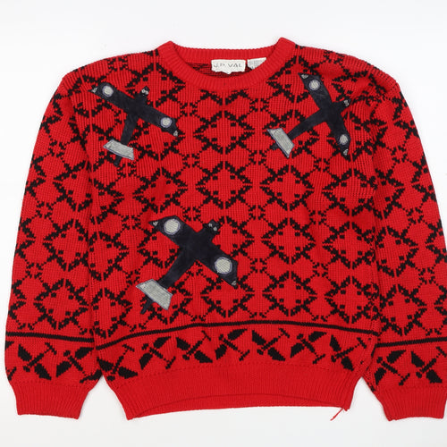 J.P. Val Women’s Red M Fair Isle Ski Pullover Wool Blend Vintage Jumper