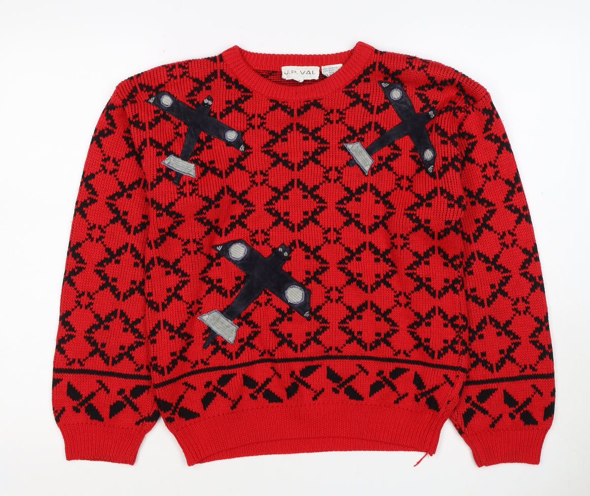 J.P. Val Women’s Red M Fair Isle Ski Pullover Wool Blend Vintage Jumper