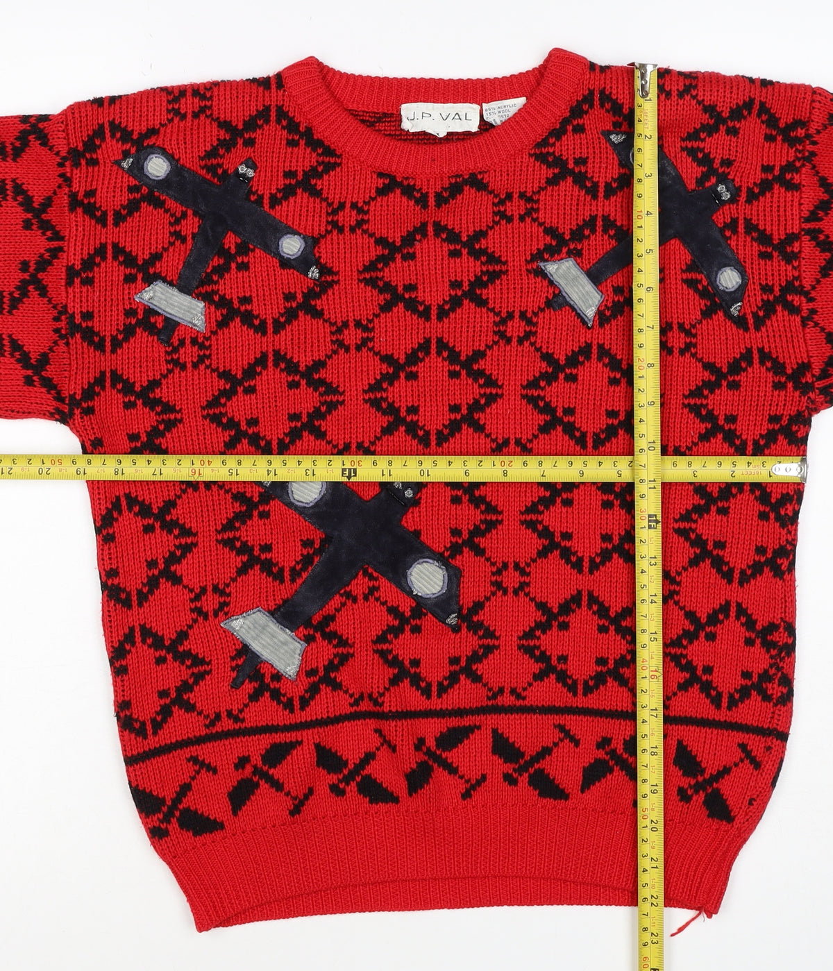 J.P. Val Women’s Red M Fair Isle Ski Pullover Wool Blend Vintage Jumper