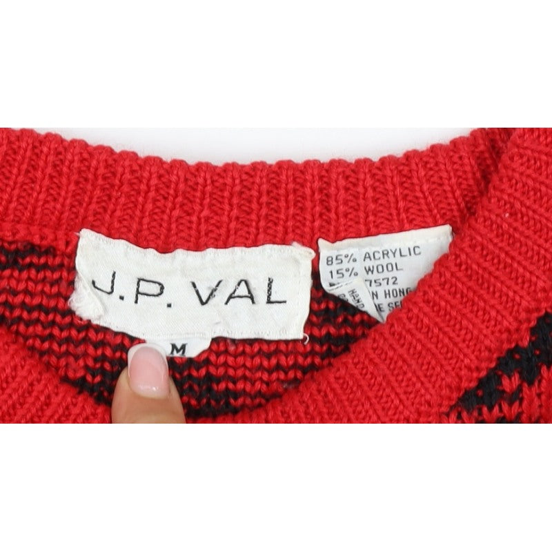 J.P. Val Women’s Red M Fair Isle Ski Pullover Wool Blend Vintage Jumper