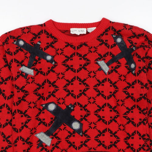 J.P. Val Women’s Red M Fair Isle Ski Pullover Wool Blend Vintage Jumper