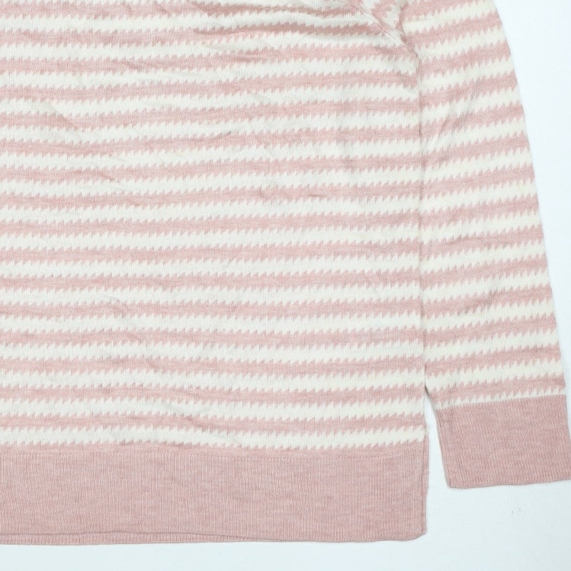 Next Women’s Pink Ivory Geometric Knit Crew Neck Jumper UK 16