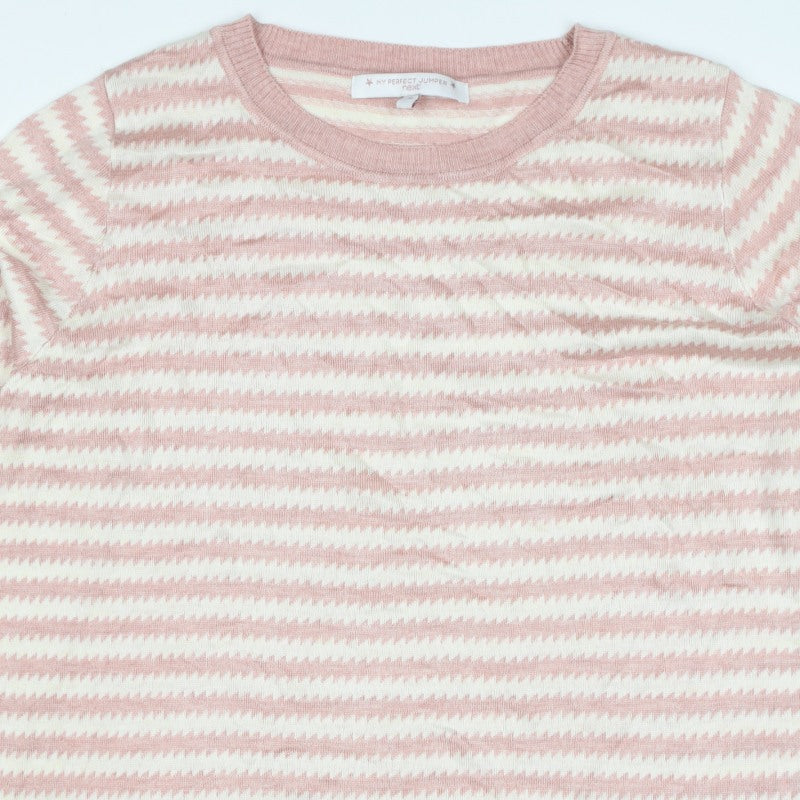 Next Women’s Pink Ivory Geometric Knit Crew Neck Jumper UK 16