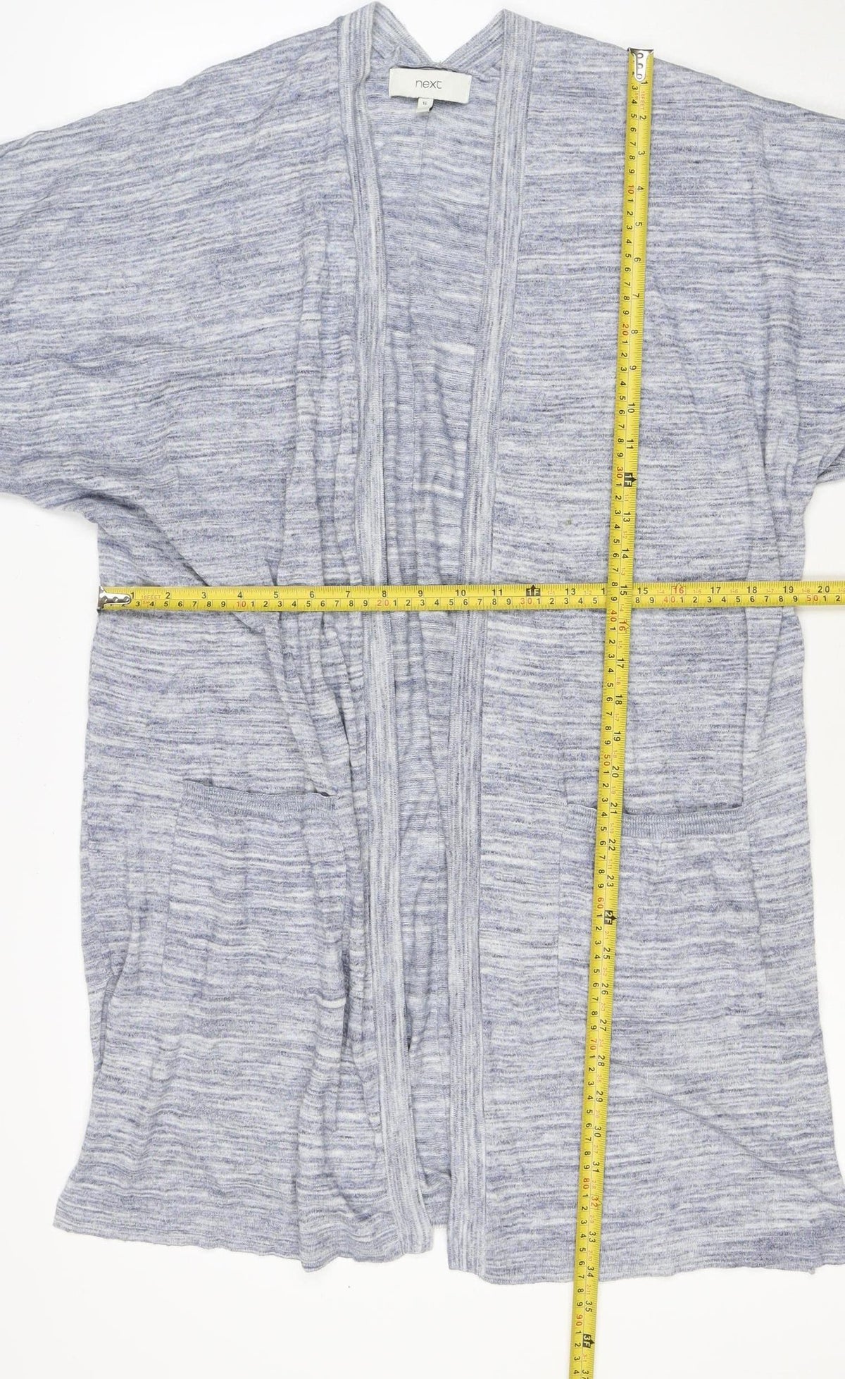 Next Women Blue Marl Open Cardigan UK 16 Long Sleeve V-Neck Pockets