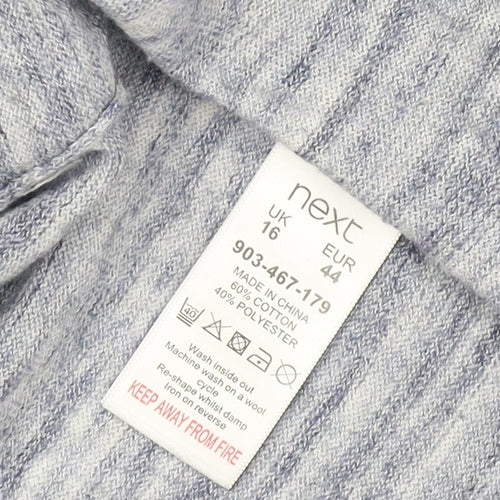 Next Women Blue Marl Open Cardigan UK 16 Long Sleeve V-Neck Pockets