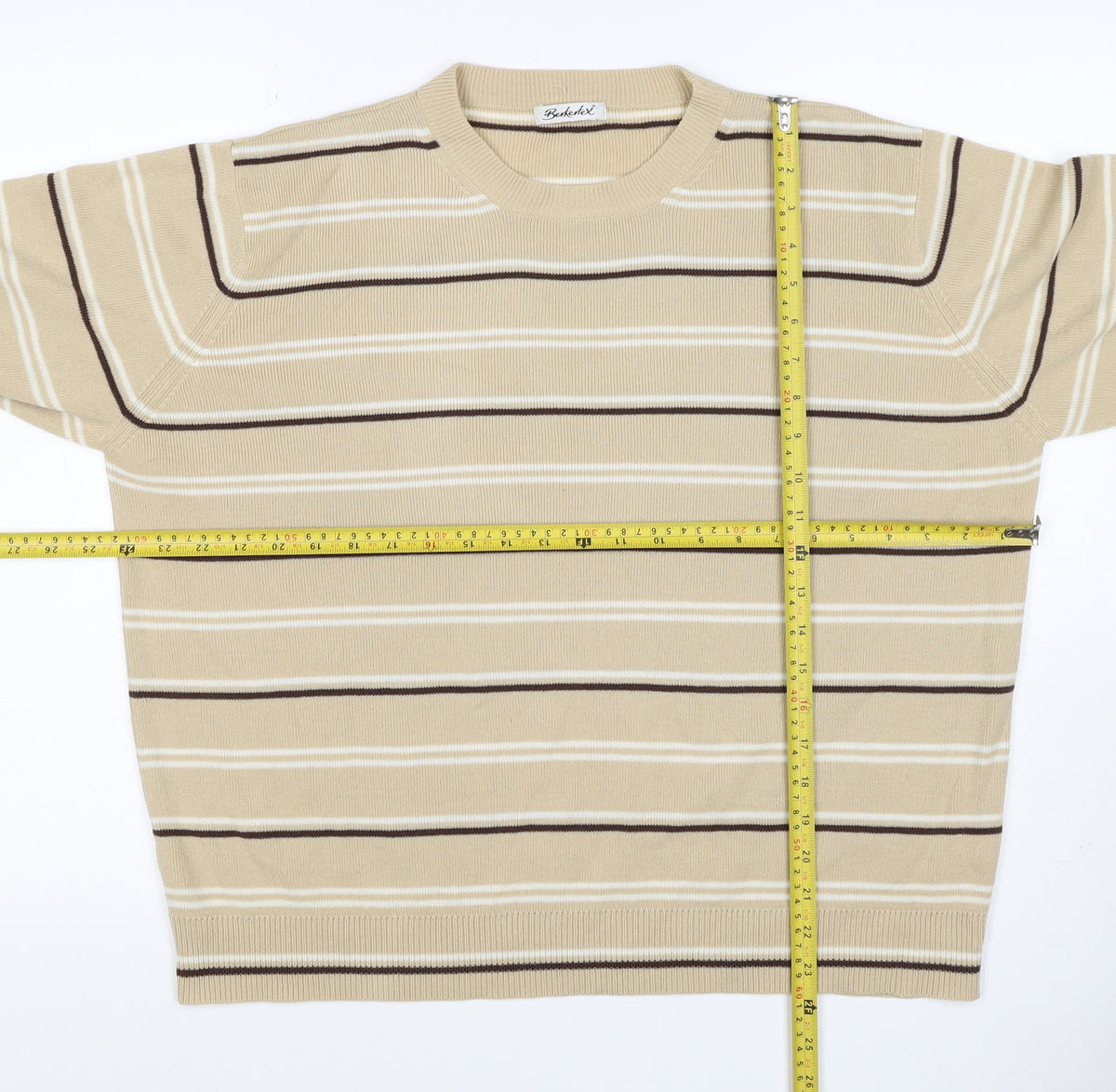 Brand and care label for Berkertex Women’s Beige Striped Acrylic Knit jumper UK 20