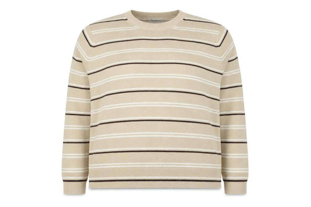 Front view of Berkertex Women’s Beige Striped Acrylic Knit jumper UK 20