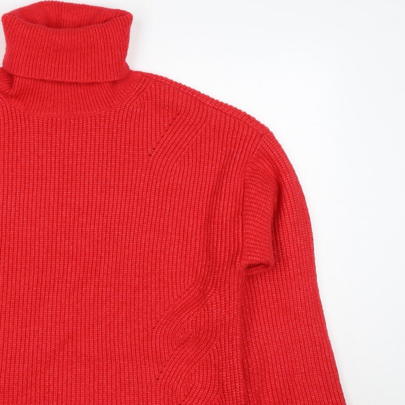 M&S Women Red Medium Roll Neck Cable Knit Pullover Jumper