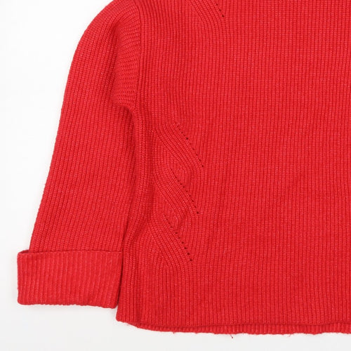 M&S Women Red Medium Roll Neck Cable Knit Pullover Jumper