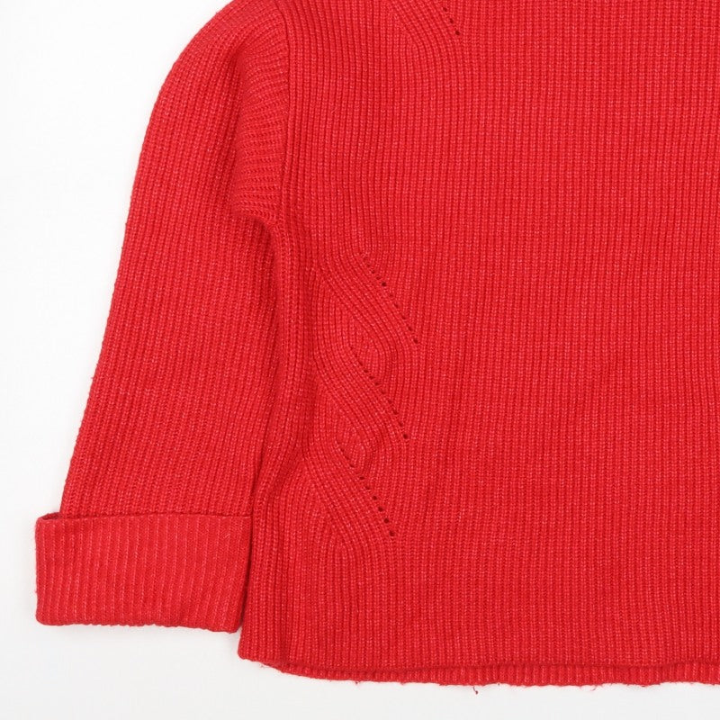 M&S Women Red Medium Roll Neck Cable Knit Pullover Jumper
