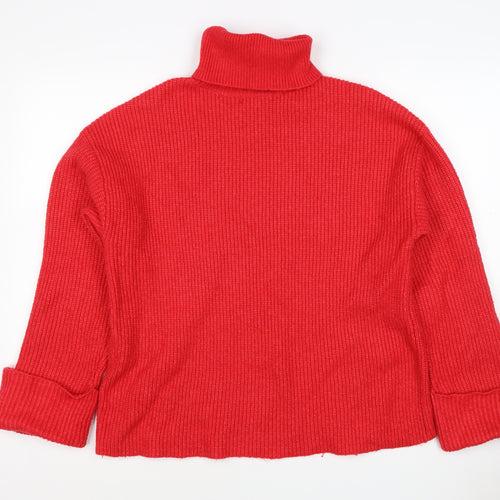 M&S Women Red Medium Roll Neck Cable Knit Pullover Jumper