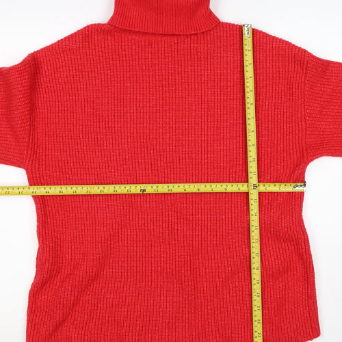 M&S Women Red Medium Roll Neck Cable Knit Pullover Jumper