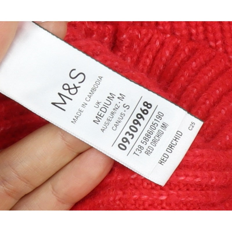 M&S Women Red Medium Roll Neck Cable Knit Pullover Jumper