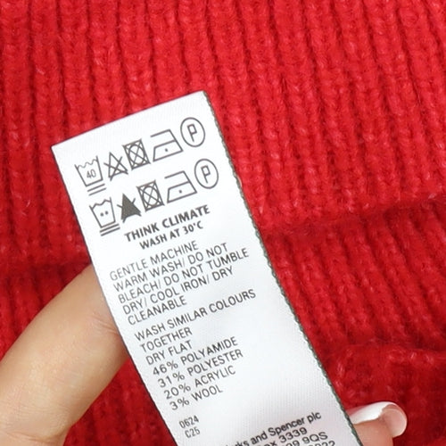 M&S Women Red Medium Roll Neck Cable Knit Pullover Jumper