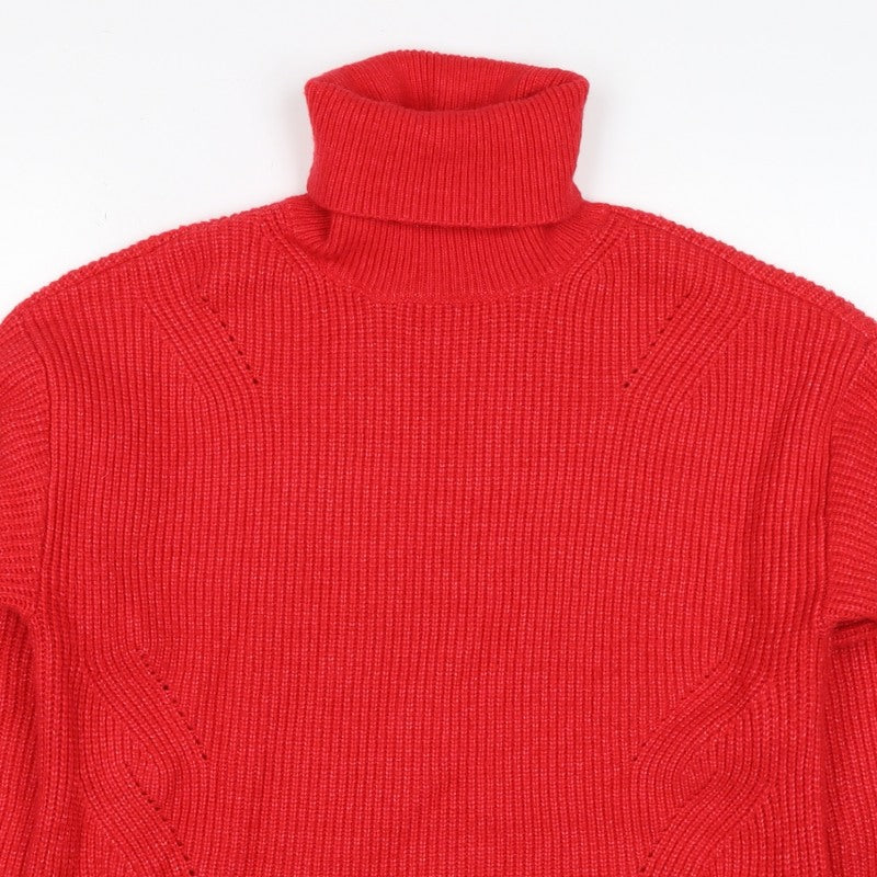 M&S Women Red Medium Roll Neck Cable Knit Pullover Jumper