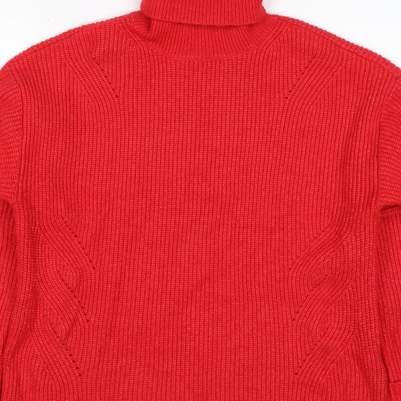 M&S Women Red Medium Roll Neck Cable Knit Pullover Jumper