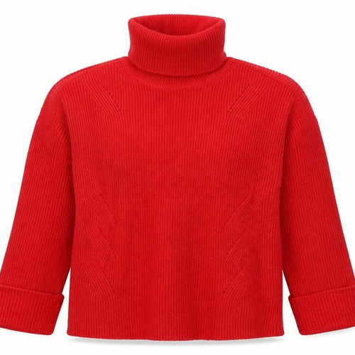 M&S Women Red Medium Roll Neck Cable Knit Pullover Jumper