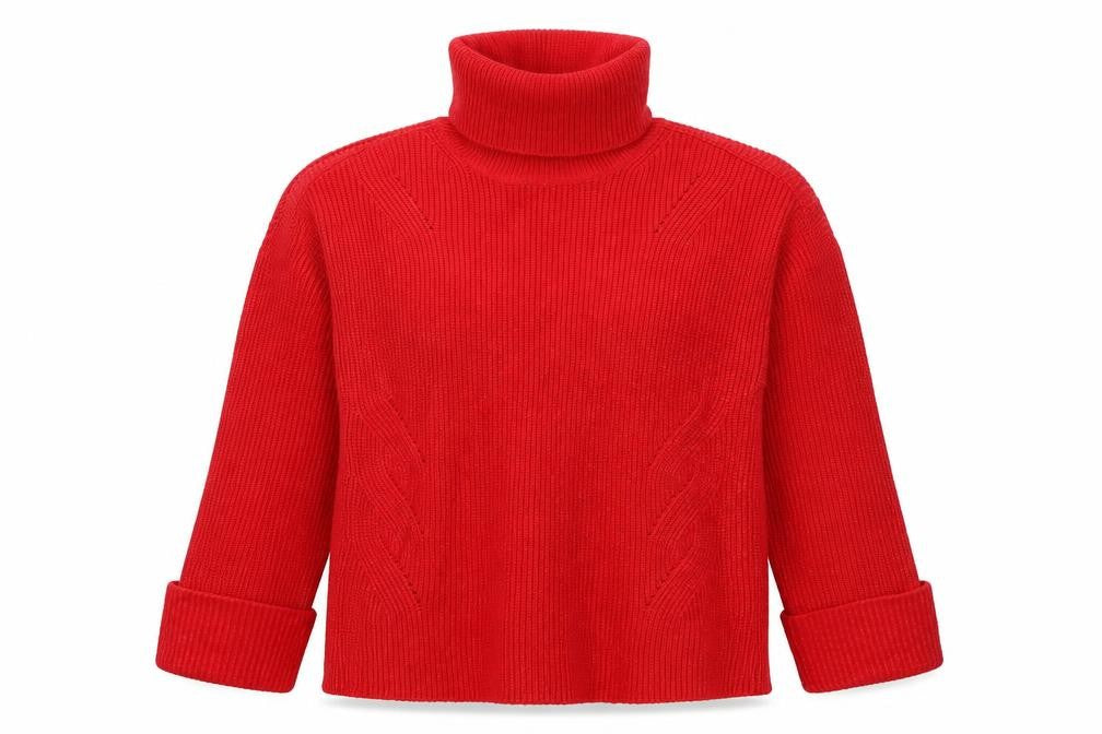 M&S Women Red Medium Roll Neck Cable Knit Pullover Jumper
