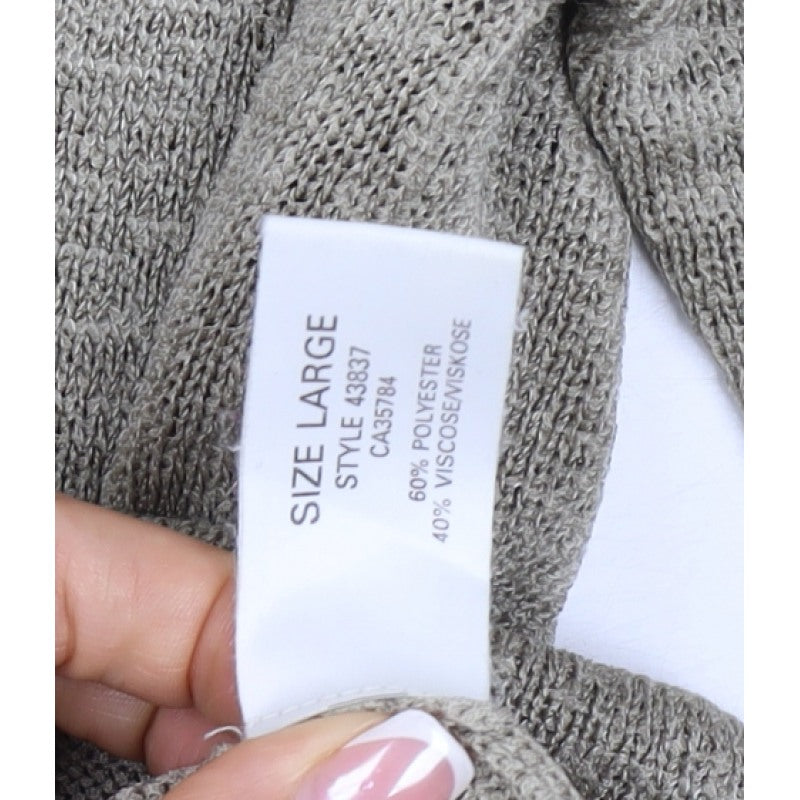 Planet Women Grey L V-Neck Open Knit 3/4 Sleeve Pullover Jumper