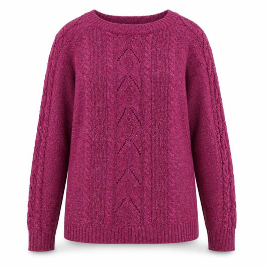 FatFace Women’s Pink Size 12 Cable-Knit Lambswool Crew Neck Jumper