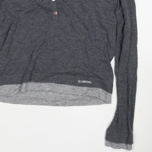 Urban Revivo Women's Grey XS Layered Button Knit Cardigan Long Sleeve