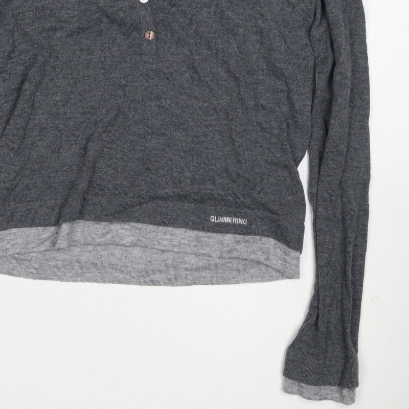 Urban Revivo Women's Grey XS Layered Button Knit Cardigan Long Sleeve