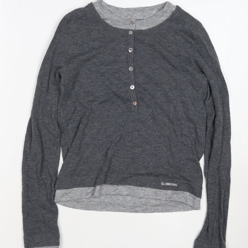 Urban Revivo Women's Grey XS Layered Button Knit Cardigan Long Sleeve