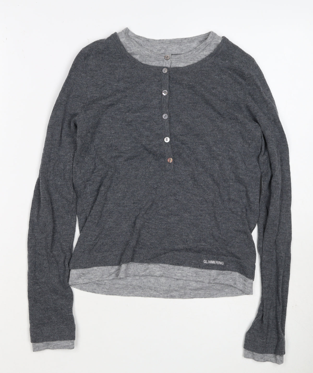 Urban Revivo Women's Grey XS Layered Button Knit Cardigan Long Sleeve
