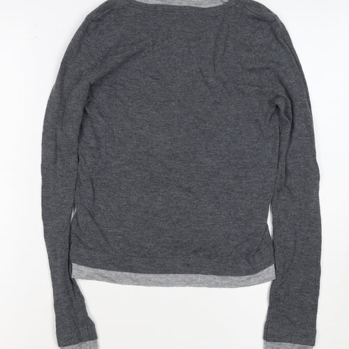 Urban Revivo Women's Grey XS Layered Button Knit Cardigan Long Sleeve