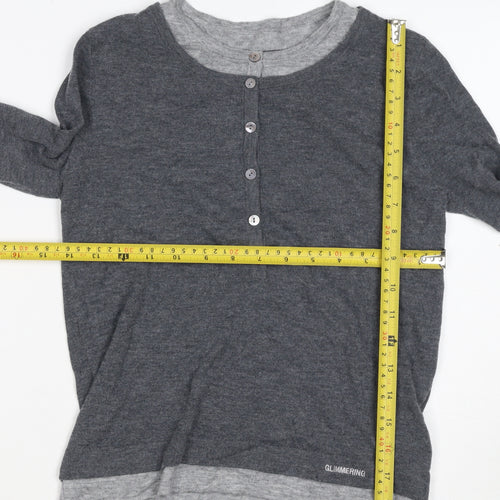 Urban Revivo Women's Grey XS Layered Button Knit Cardigan Long Sleeve