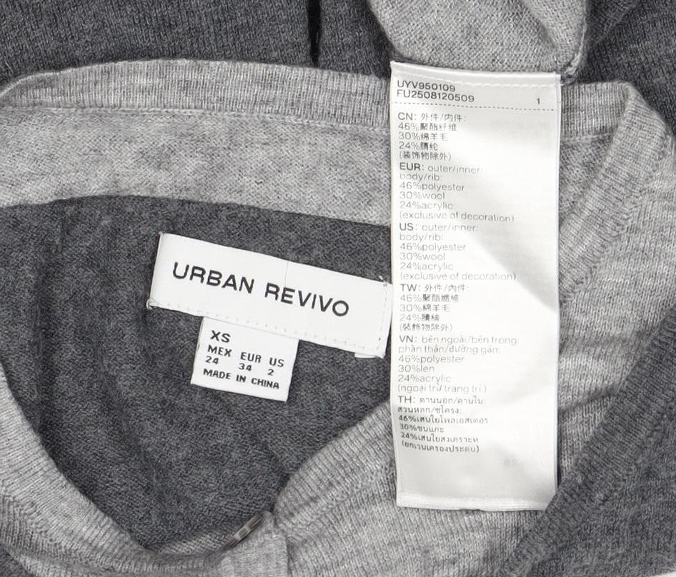Urban Revivo Women's Grey XS Layered Button Knit Cardigan Long Sleeve
