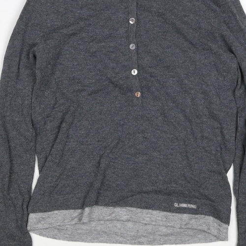 Urban Revivo Women's Grey XS Layered Button Knit Cardigan Long Sleeve