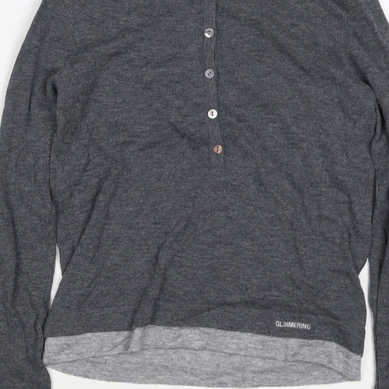 Urban Revivo Women's Grey XS Layered Button Knit Cardigan Long Sleeve